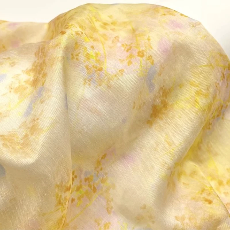 Kimono Sheer Floral - Ingwer-Japanisch-inspirierter, floraler Farbverlaufsdruck, Seiden-Ramie-Stoff, halbtransparentes, leichtes,