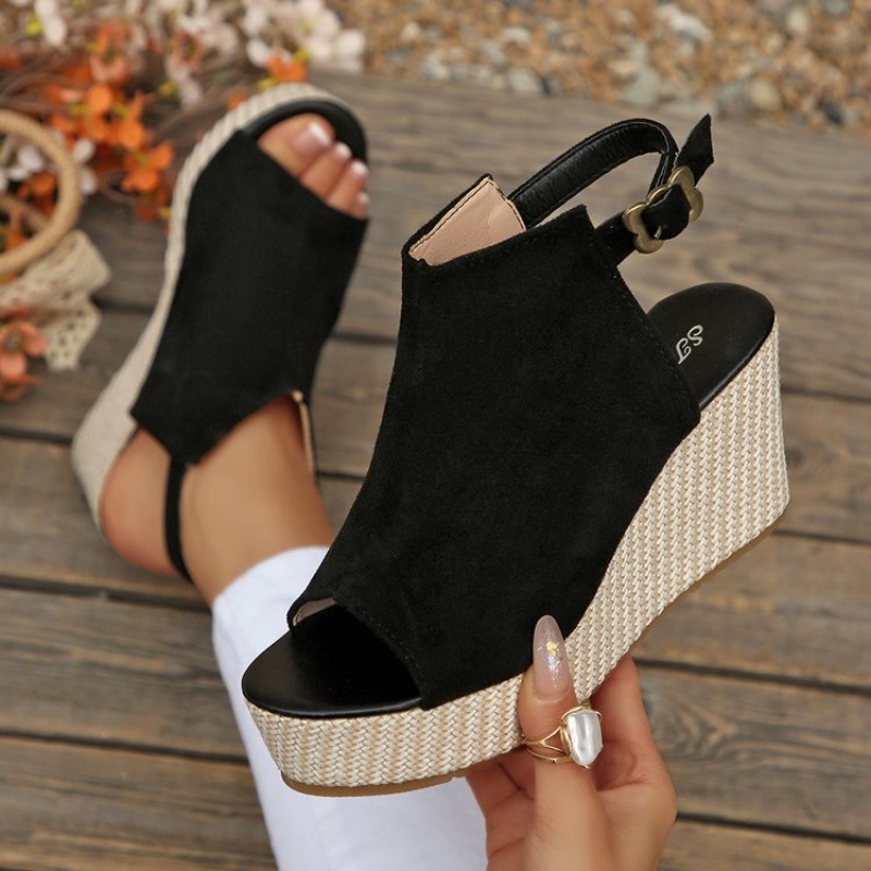 Wedge Espadrille Women - Damen-Sandalen Sommer Keilabsatz Plateau Wildleder Offene