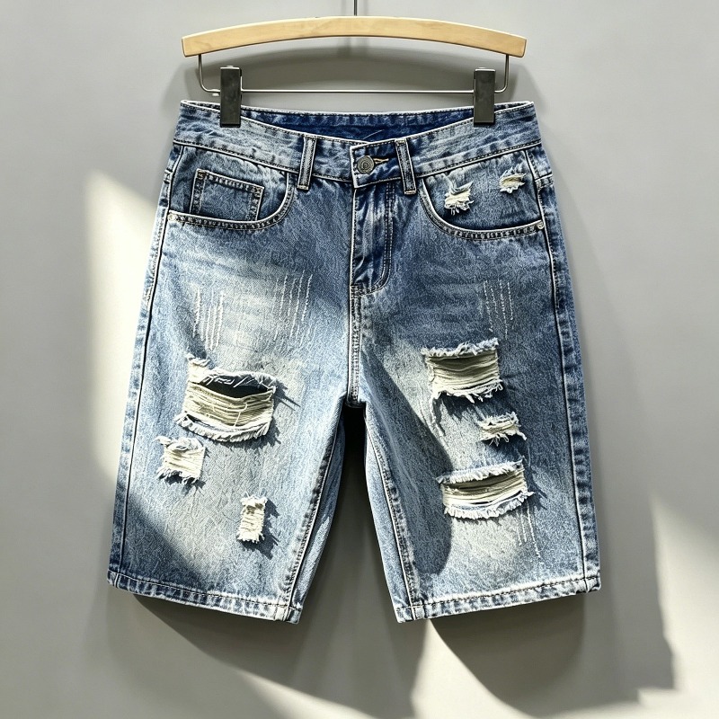Shorts Denim Frayed - Herren-Jeansshorts im koreanischen Stil, Distressed-Look, hell