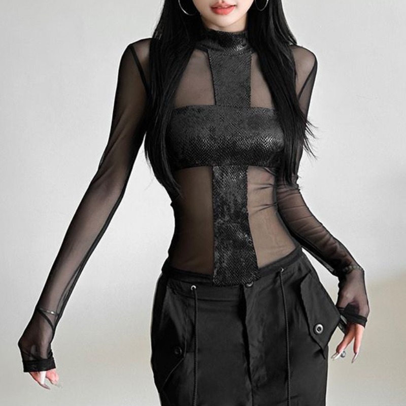 Blouse Off Shoulder - Amerikanischen Stil Mesh Langarm Body T-shirt