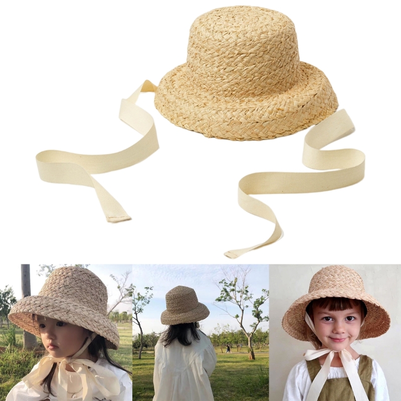 Hat Floppy Wide - Hand gewebte Kinder Stroh kappe Mädchen