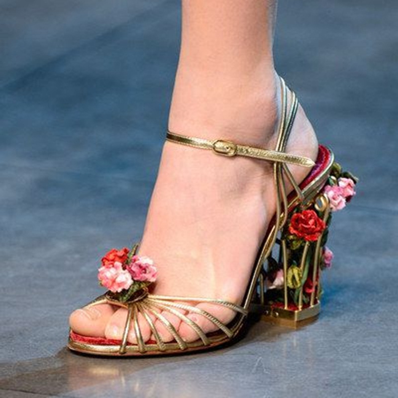 Sandal Strappy Heeled - Luxus Vogelkäfig Damen Sandalen Gold Metallic