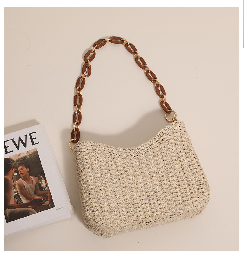 Tote Bag Beach - Strohgeflecht-Tasche für Damen: Einfarbige Schultertasche für