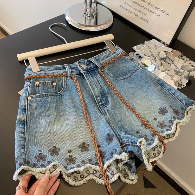 Shorts Denim Frayed - Atmungsaktive Vintage-Denim-Shorts für Damen mit Hoher