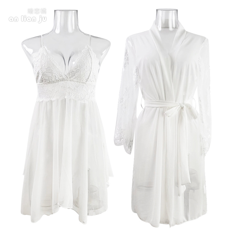 Weißes Nachtwäsche-Set für Dam – Kimono Sheer Floral Bewertung und Preis