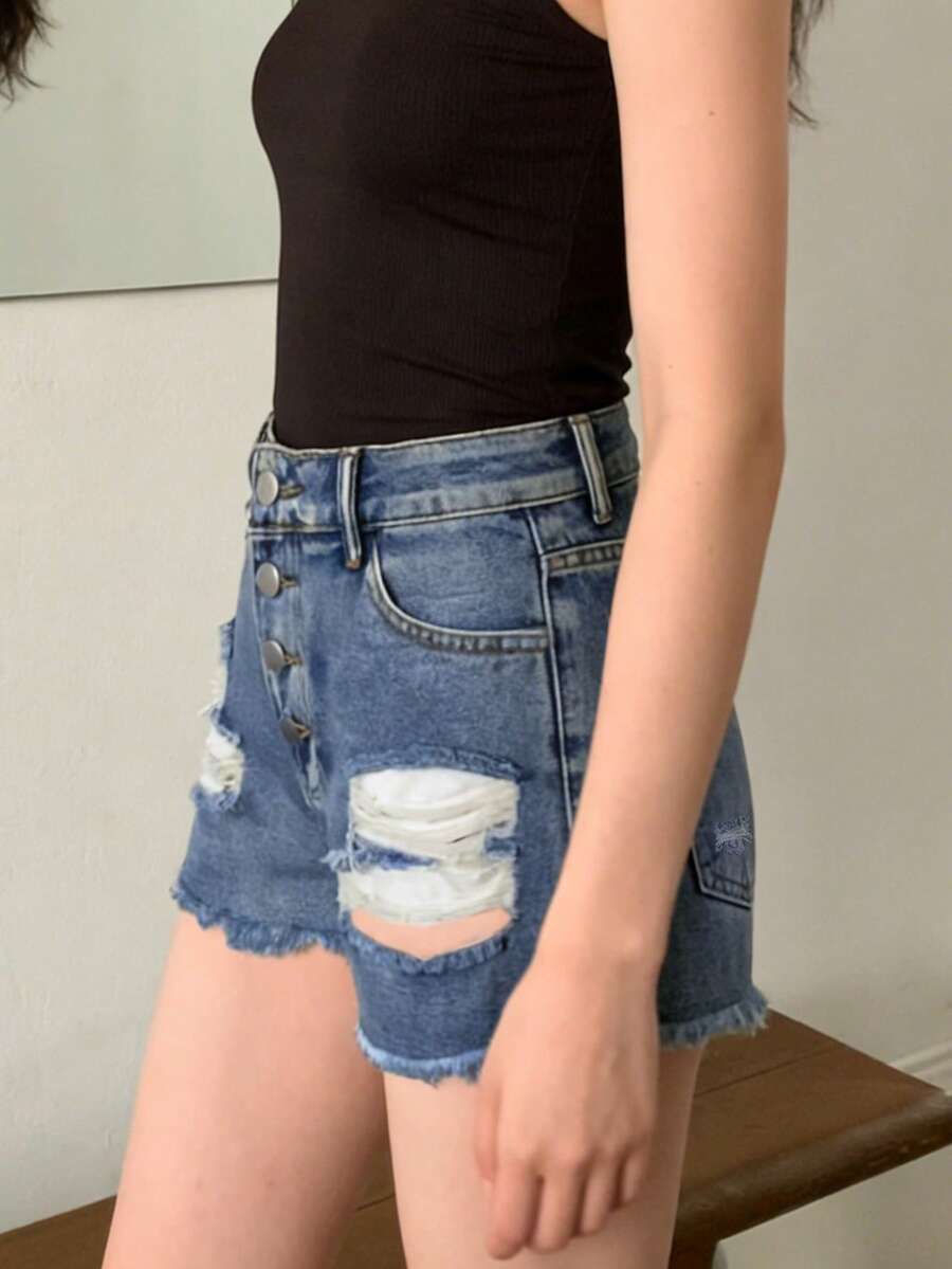 Damen-Jeansshorts mit mittelho – Shorts Denim Frayed Bewertung und Preis