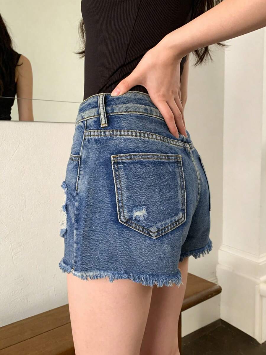 Damen-Jeansshorts mit mittelho – Shorts Denim Frayed Bewertung und Preis