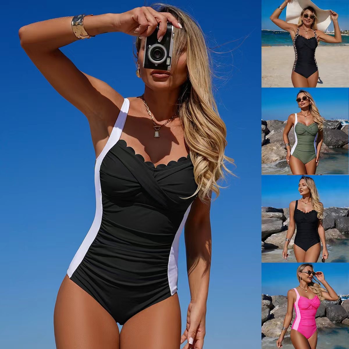 Schwarzer Badeanzug mit Musche – Swimsuit Bikini Ruched Bewertung und Preis