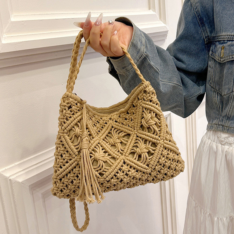 Mode Woven Aushöhlen Schulter  – Crochet Bag Raffia Bewertung und Preis