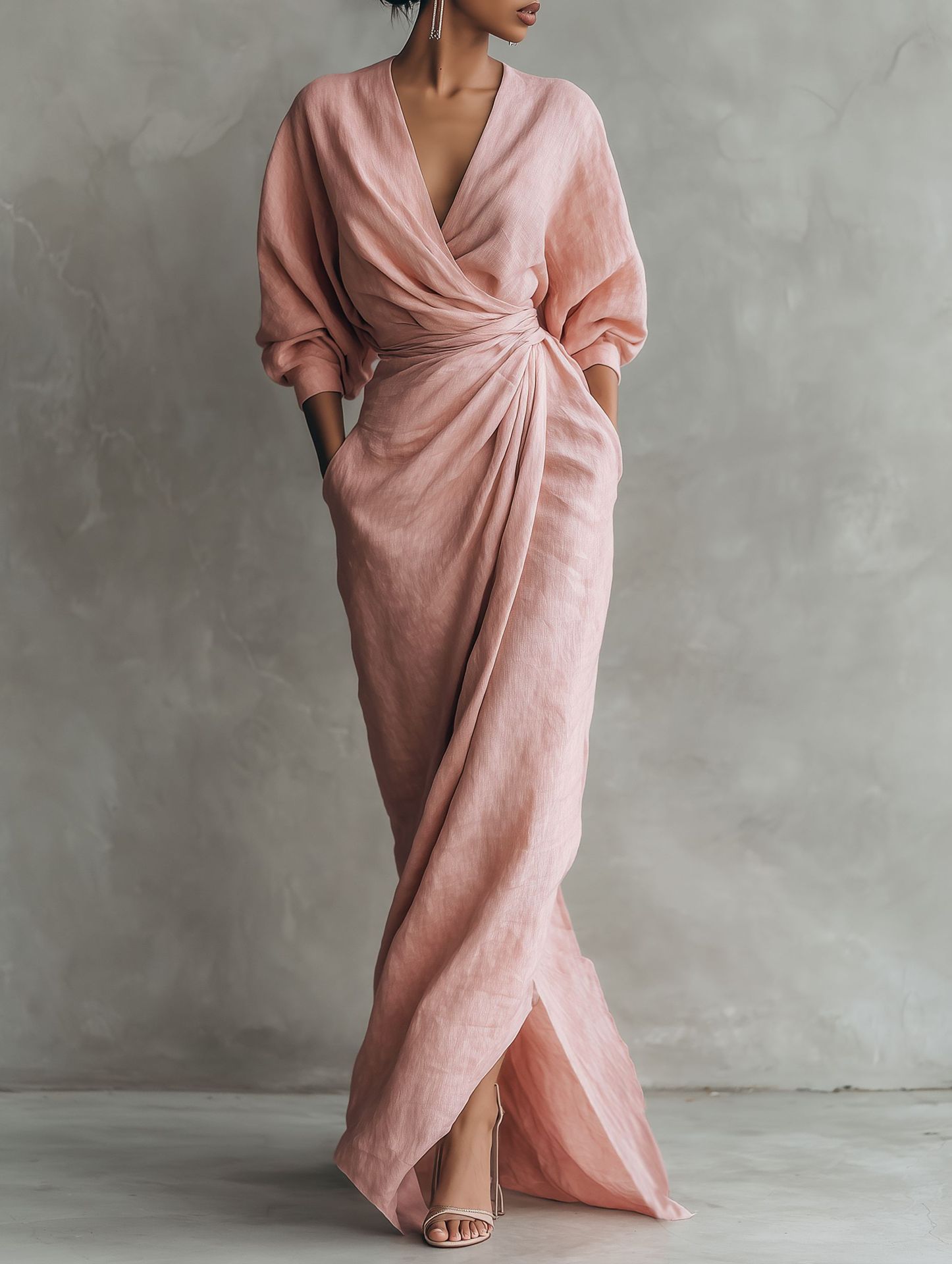 Damen Leinen-Mix Wickel-Maxikl – Linen Dress Wrap Bewertung und Preis