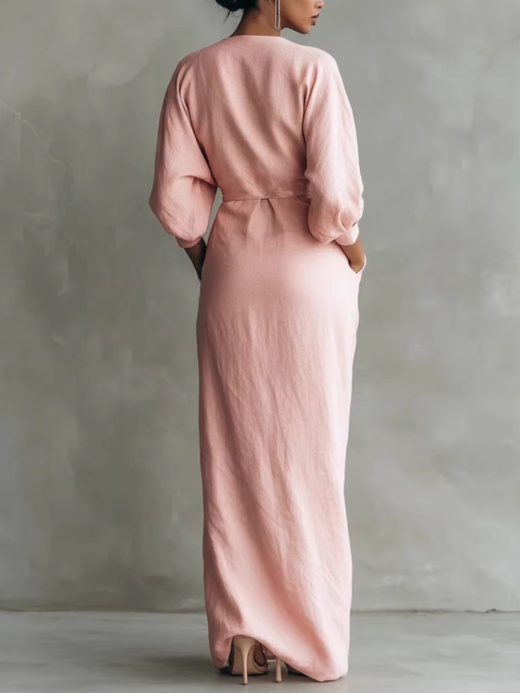 Damen Leinen-Mix Wickel-Maxikl – Linen Dress Wrap Bewertung und Preis