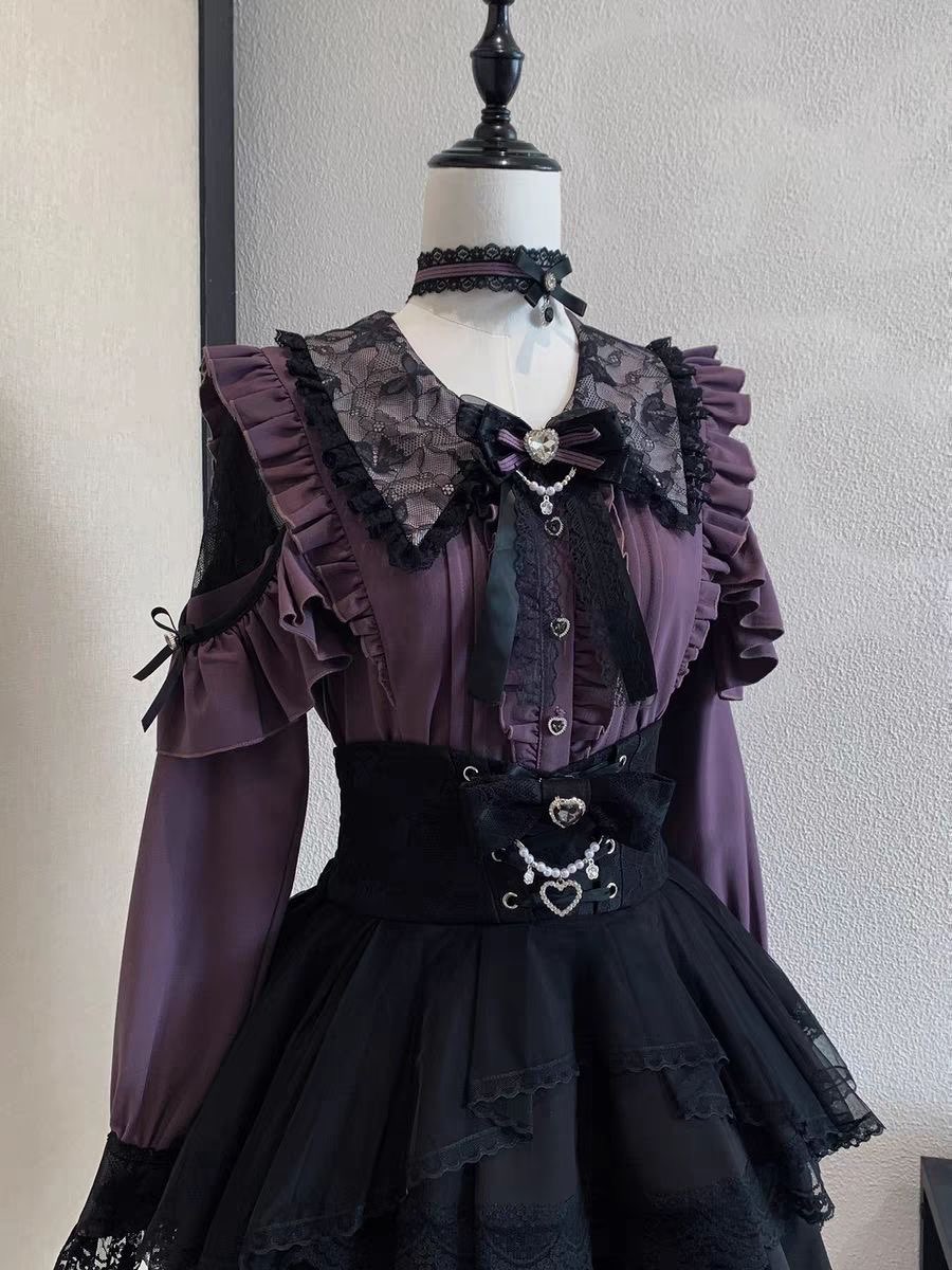 Harajuku Kawaii Rock-Sets für  – Blouse Off Shoulder Bewertung und Preis